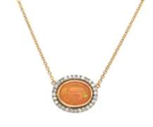 Wonderful 18kt oval Mexican Opal and Diamond Station Necklace