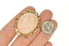 14K Yellow Gold Carved Coral Cherry Blossom Statement Pin/Brooch