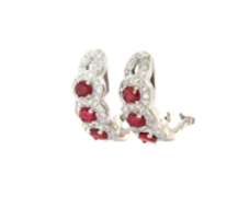 Majestic 18kt White Gold Ruby and Diamond Tree Stone J Hoop Earrings