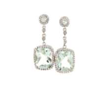 Majestic White Gold Prasiolite and Diamond Dangle Earrings