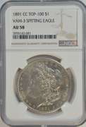 Rare 1891-CC Morgan Silver Dollar Spitting Eagle VAM-3. NGC AU58