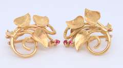 Vintage 18kt Ivy and Synthetic Ruby Earrings