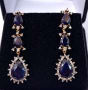 Sensational 22.45CTW Sapphire & 2.08CTW Diamond  Earrings in Gold Plated Sterling Silver