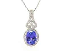Romantic White Gold oval Tanzanite and Diamond Pendant