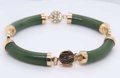 Beautiful Yellow Gold Green Jade Station Bracelet