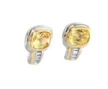 Eyecatching Yellow Sapphire and Baguette Diamond Earrings in 18kt