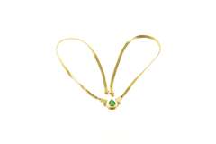18K Yellow Gold 1.34Ct Pear Natural Emerald Solitaire Chain Necklace