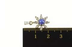 14K White Gold Retro Syn. Star Sapphire Diamond Flower Halo Pendant