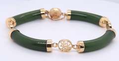Beautiful Yellow Gold Green Jade Station Bracelet