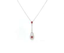 Powerful 18kt oval Rubies and Diamond Double Frame Pendant on Chain