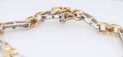 Handsome Two Tone Gold Diamond Tennis Bracelet Closed with a Push Button Tongue Style Box Clasp