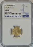 Perfect 2018 $5 Gold Eagle coin. NGC MS70 EARLY RELEASES