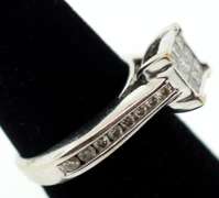Sturdy 10k White Gold Square Diamond Ring Flanked with Channel Set Diamonds