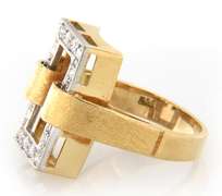 Lovely Yellow and White Gold Diamond Open Rectangle Retro Ring
