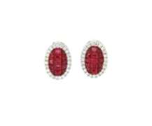 Attractive 18kt Invisible Set Ruby and Diamond Frame Stud Earrings
