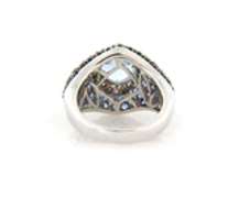 Elegant White Gold Cushion Aquamarine, Sapphire and Diamond Ring