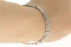 10K White Gold Squared Sparkly Studded Pattern Statement Bracelet