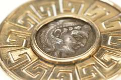 10K Yellow Gold Ancient Greek Coin Wave Pattern Statement Pin/Brooch