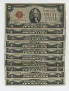 Lot of 10 Series of 1928 Small size $2 Red Seal Notes
