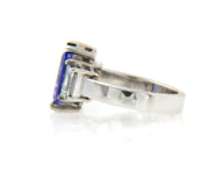 Quintessential Emerald Cut Tanzanite and Trapezoid Diamond Ring