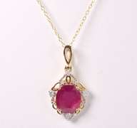 Incredible 0.19CTW Diamond and 5.08CTS Ruby Pendant Necklace in Gold Plated Sterling Silver