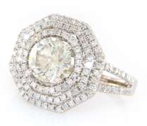 Significant White Gold 3.01ctw Round Diamond Hexagonal Triple Engagement Ring