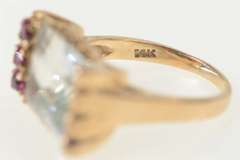 14K Yellow Gold 5.86 Ctw Aquamarine Ruby 1930's Statement Ring