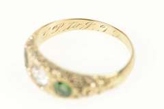 14K Yellow Gold Elaborate Scroll Syn. Emerald Cubic Zirconia Ring