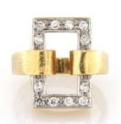 Lovely Yellow and White Gold Diamond Open Rectangle Retro Ring