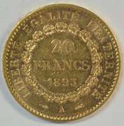 Choice BU 1893-A France 20 Francs Gold 'Angel' piece