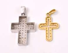 Two 18KT Diamond Cross Pendants