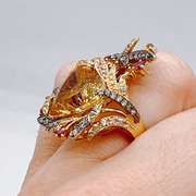 Designer 14kt Yellow Gold, Citrine, Ruby, & Diamond Cocktail Ring