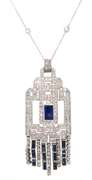 Vintage Sapphire and Diamond Art Deco Pendant on Chain