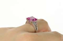 14K White Gold Square Princess Syn. Pink Sapphire Baguette Ring