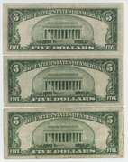 3 Scarce 1934 Series $5 Blue Seal Silver Cert STAR notes