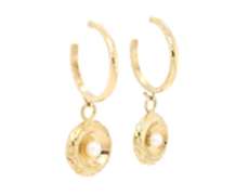 Lovely 18kt Yellow Gold Cultured Pearl Polished Hoop Drop Earrings