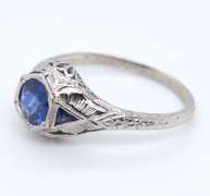 Antique Platinum Synthetic and Natural Sapphire Engraved Ring