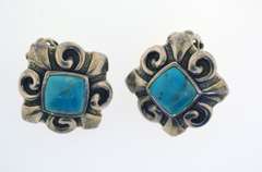 Sterling Silver Turquoise Color Clip Earrings