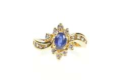 14K Yellow Gold 0.92 Ctw Natural Sapphire Diamond Engagement Ring