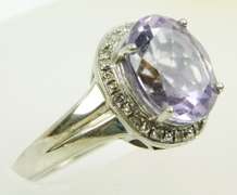 Very Fine Sterling Amethyst & Diamonds Halo Ring, 6