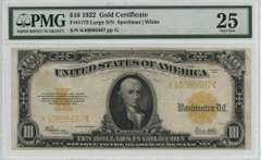 Choice VF 1922 Series Large Size $10 Gold Cert. PMG-25