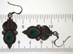 Vintage Sterling Silver Emerald Color Stone Drop Earrings