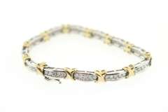 14k white and yellow gold ladies diamond bracelet xo design
