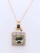 Fantastic Yellow Gold Square Lemon Quartz and Diamond Pendant on Chain