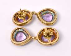 Darling Dangling 34.66CTW Amethyst & 0.51CTW Diamond Earrings in Gold Plated Sterling Silver