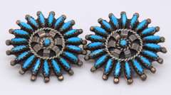 Vinatge Sterling Silver Signed Turquoise Earrings