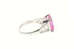 14K White Gold Square Princess Syn. Pink Sapphire Baguette Ring
