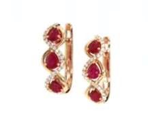 Gorgeous Rose Gold Earrings w Pear Cut Rubies and Accent Diamonds