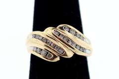 Contemporary 10k Gold Quadruple Row Channel Set Diamond Ring