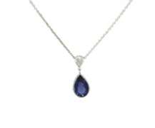 Attractive White Gold Iolite and Pear Diamond Pendant on Chain